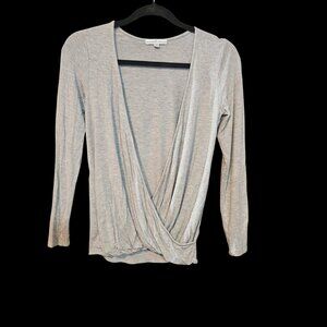 Moa Moa Gray Drape Front Long Sleeve Top – Size XS – Wrap Style